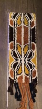 Vintage 70s MCM Fiber Art Wall Hanging Latch Hook Butterfly? Tassels Retro picture