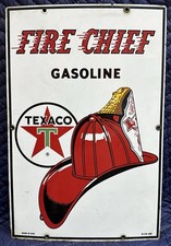 ORIGINAL TEXACO FIRE CHIEF Gas Pump Plate SIGN Vintage Gas Station PORCELAIN picture