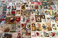 Huge~Lot of 100 Antique 1900's Holidays Greetings Postcards~2 Santa's~in sleeves picture