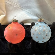 two vintage small glass Christmas ball ornaments Glitter Dots WW2 W Germany picture
