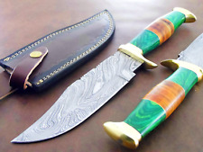 Custom Handmade Damascus Blade Camping Hunting Bowie Knife-Hard & Natural Wood picture