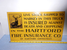 VINTAGE HARTFORD INSURANCE CO. ADV SIGN EMBOSSED TIN METAL TACKER 19x11 in- X143 picture