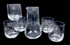 Rare Vintage MCM Hoya Bar Set Pitcher & 5 Glasses Japan Clear Glass picture