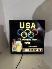 Vintage Budweiser 1984 USA OLYMPIC TEAM BEER LIGHT UP SIGN TEAM SPONSOR WORKS picture
