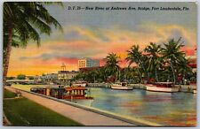 Vtg Fort Lauderdale Florida FL New River Andrews Avenue Bridge 1930s Postcard picture