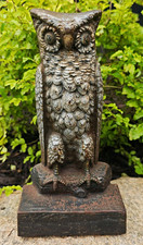Antique Bradley Hubbard Cast Iron Owl Bird Door Stop With Original Paint picture