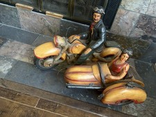 vintage hand-painted sculpture cast resin Men Women Motorcycle Side Car picture