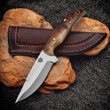 EDC Custom Handmade 440C Steel Hunting Camping Knife Ram Horn Leather Sheath picture