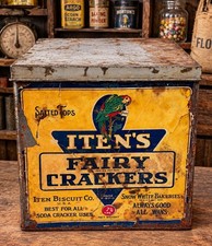 RARE VINTAGE ITEN'S FAIRY CRACKER BISCUIT TIN SNOW WHITE BAKERIES PARROT picture