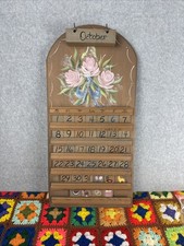 Vintage Wood Perpetual Wall Calendar Flowers HANDMADE  COMPLETE 80’s Granny Core picture