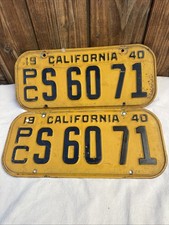 Vintage unrestored 1940 California License Plates Pair PCS6071 Rare Commercial picture