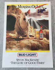 Vintage 1988 Bud Light Poster Spuds MacKenzie Meaning of Life 28” x 20” picture