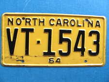 1964 NORTH CAROLINA NC LICENSE PLATE TAG, VT-1543, ORIGINAL, VINTAGE, USED picture