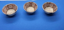 Vintage Japanese Porcelain Small bowls sake set of 3 brown blue floral japan picture