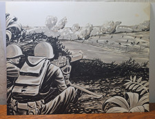 WWII Yank Magazine Artwork Soldiers Firing into Field 10 1/2 x 13 1/2 JRR1 picture
