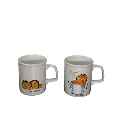 Garfield Coffee Mugs Vintage Enesco Mug Cup 1981 Retro Cartoon Collectible Set 2 picture