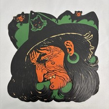 Vintage Antique 1930s 1940s Beistle Halloween Diecut Witch 12” Large Original picture