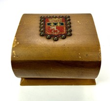 1950s VTG Handmade Wooden Cigarette Box Case Angers Crest, Holds 21 Cigarettes picture