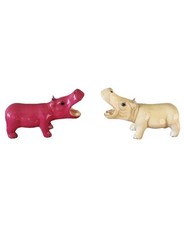 Vintage Sermel Tonala Mexico Hand-Painted Hippo Figurines Signed Pair picture