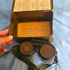 WWII US Variable Density Goggles w/ Red Plastic Visor in Metal Case picture