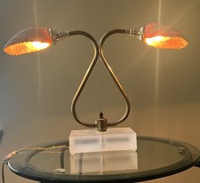 Vintage Hollywood Regency Double Gooseneck Seashell Lamp With Lucite Base picture