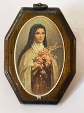 Vintage St. Therese Of Lisieux Octagon Wood Frame ‘Little Flower’ 6” Religious picture