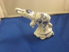 Vintage Blue & White Porcelain Elephant With Trunk Up For Good Luck Figurine picture