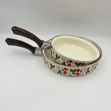 Vintage Sheffield Strawberries 'n Cream 10” Enamelware Fry Pan Skillet picture