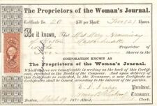 Proprietors of the Women's Journal Signed by Henry B. Blackwell - Stock Certific picture