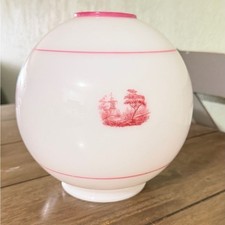 Victorian Antique Milk Glass Globe Lamp Shade w/ Pink Transfer Design picture