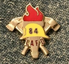 1984 LAFD Olympic Pin~Los Angeles Fire Department~LA Summer~Yellow Helmet~Silver picture