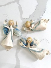 Vintage MCM Handmade Japan Yarn Felt Angels Ornaments Set of 3 picture