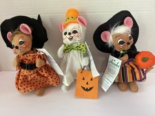 Annalee Halloween Dolls, Spider Witch, Trick or Treat & Jack-o-Lantern, LOT OF 3 picture