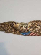 Vintage Hand-Carved Pine Wood Bellamy Style Patriotic American Eagle Sculpture picture