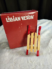 NOS VINTAGE Lillian Vernon Wood Sled Christmas Ornaments 12ct Hanging LV9847 picture