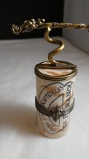 LIMOGES FRANCE BOX - WINE CORK & METAL CORKSCREW - GRAPES CLASP - LE 05 picture