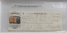 RARE 1866 Stewart & Co South Easton Pennsylvania Check ($1129.91) with Tax Stamp picture