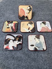 Vintage Japan Utamaro Ukiyo-e Ornamental Coasters Set of 6 Original Box picture