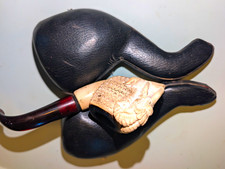 Carved Figural Meerschaum Tobacco Pipe w/ Fitted Case and Case picture