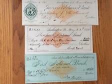 5 Checks With Imprinted Revenue Stamp 1870's- 1900 picture