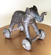 Vintage Brass/Bronze Elephant Figurine On Wheels 6