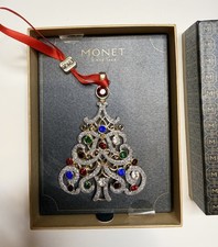 Monet Jeweled Christmas Tree Ornament Gold Tone Rhinestone In Gift Box 2020 π picture