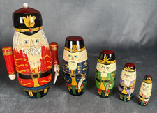 Vintage 1993 Lillian Vernon Nesting Nutcracker Soldiers 5 Pc Wooden Set Box picture