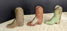 3 Frankoma pottery Miniature Star Cowboy Boots Prairie Green & Desert Gold Mini picture