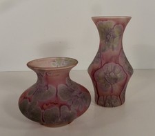 2 Vintage Kera Suchit Art Glass Bud Vase (s) Yehud Israel Satin Purple Abstract picture