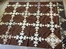 Antique Patchwork Quilt Top, Late 1800’s, Squares, Triangles, Early Brown Calico picture