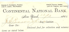 1884 CONTINENTAL NATIONAL BANK NEW YORK NY FRED TAYLOR CASHIER RECEIPT  Z3428 picture