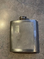 Vintage Sheffield England Pewter Hip Flask 3 oz Engine Turned Monogram Plate picture