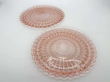 2 Vintage Jeannette Holiday Buttons & Bows Pink Glass Plates 10.25” picture