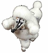 Fancy Fluffy White Flocked Poodle Dog Christmas Tree Ornament Plastic Silver picture